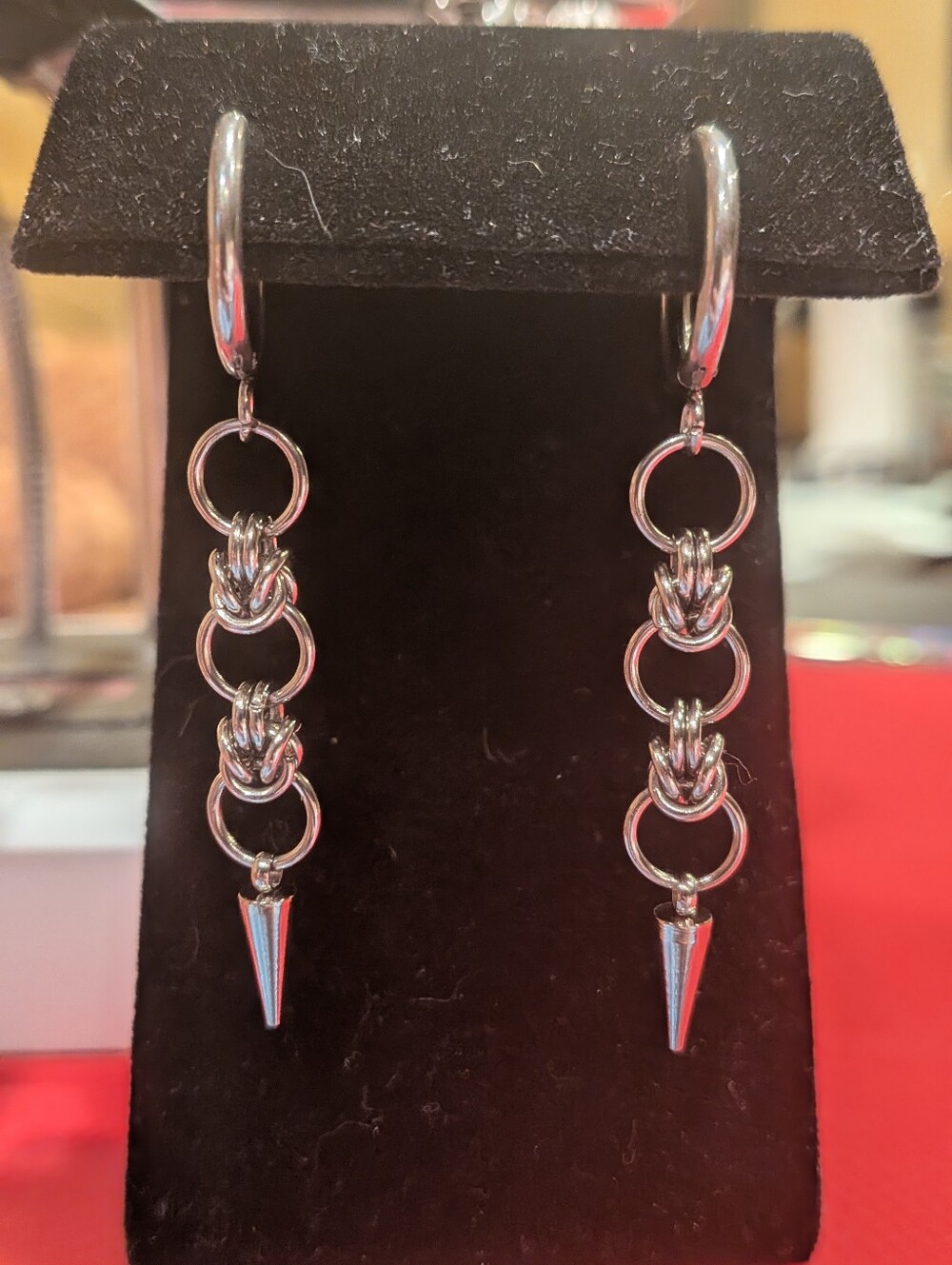 Dangle Earrings with Spikes and Chain